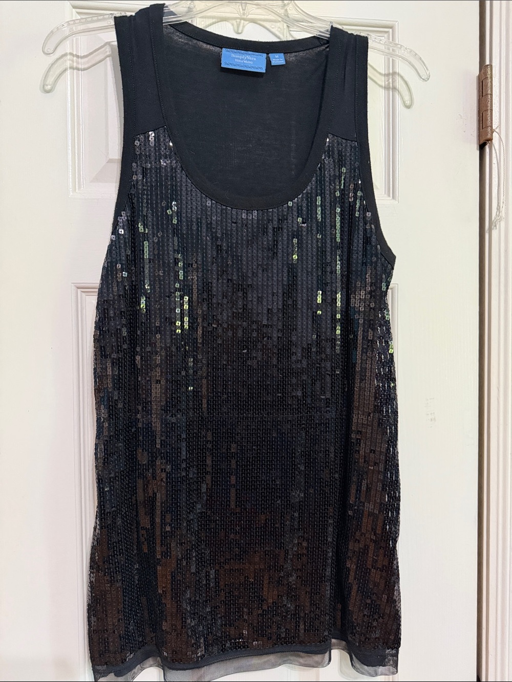 Vera Wang Black Sequin Scoop Neck Tank